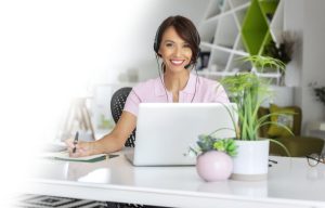 Photo of law firm receptionist with headset